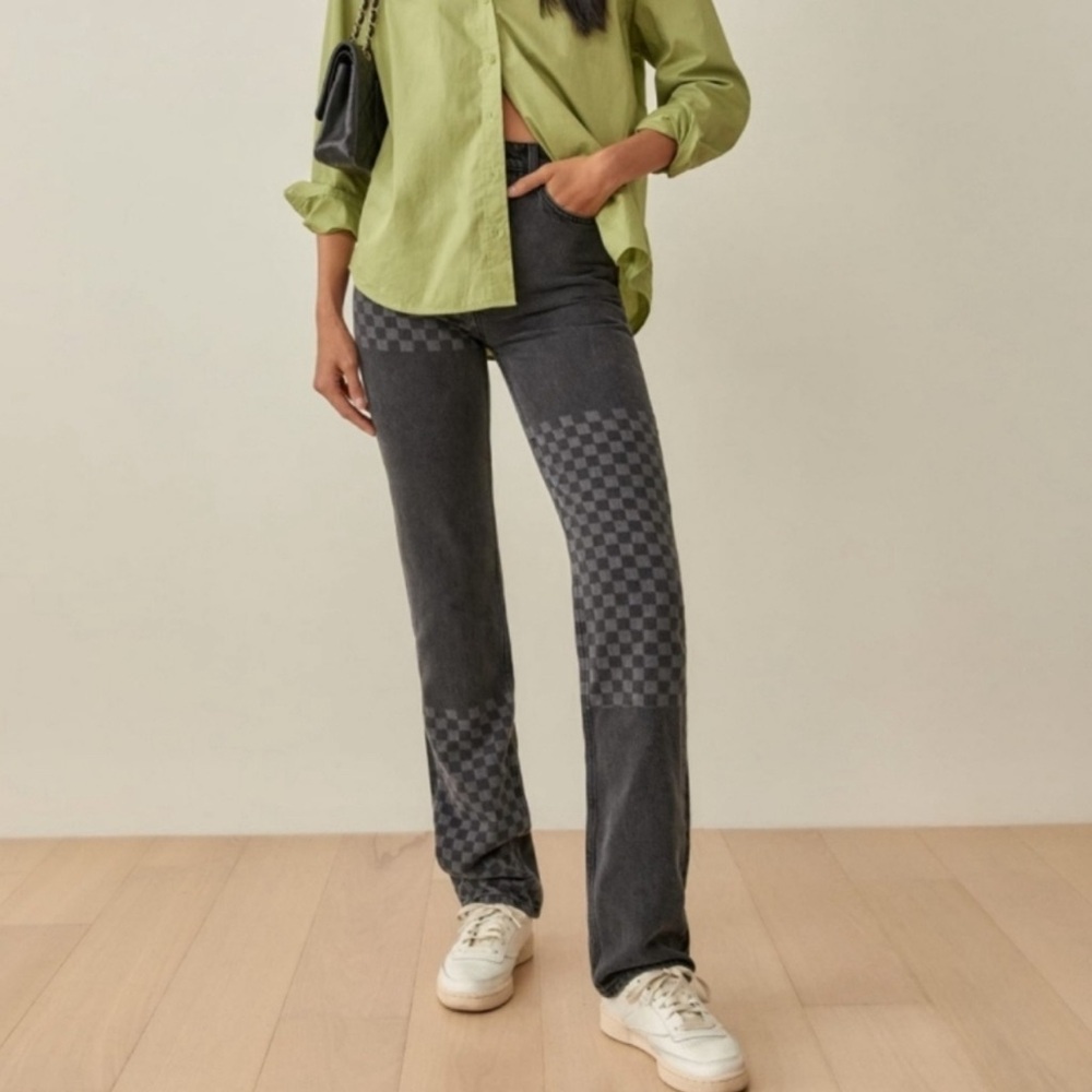 NWOT Reformation Black Checkered Cynthia Jeans